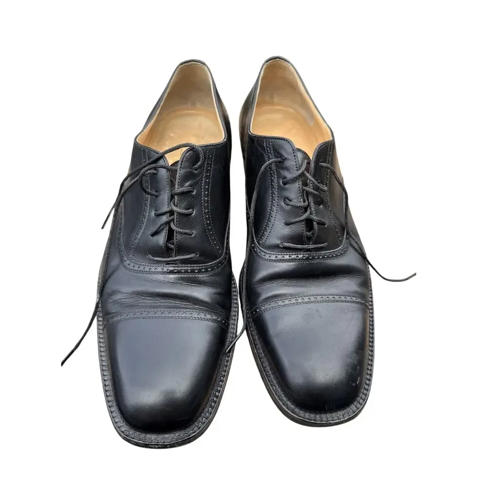 Bruno Magli Mens Black Lyndon shoes Leather  brogue cap toe  made in Italy 10.5M